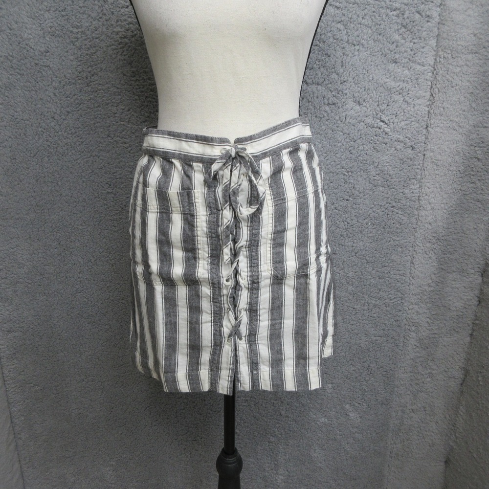 Madewell Stripe Linen Blend Skirt Womens 0 Gray White Tie Front Relaxed Style